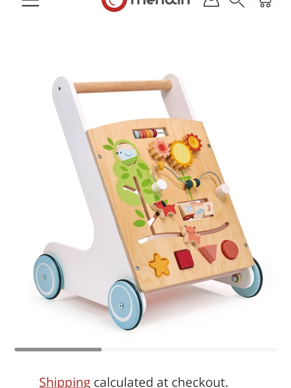 Wooden Baby Walker Activity Cart - White and Natural